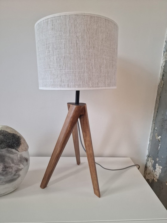 Image 1 of Table Lamp, Walnut Wood, With Lampshade, Linen