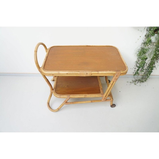 Image 1 of Vintage rattan bamboo serving tray 1960