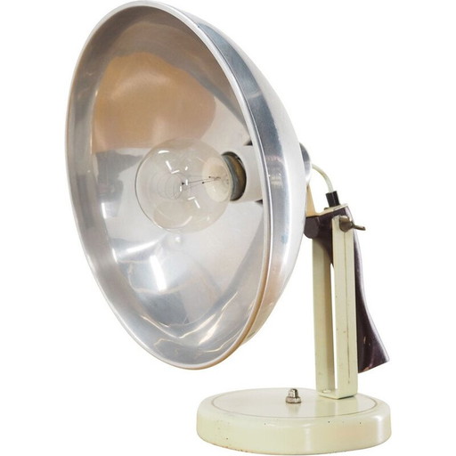 Lampada industriale vintage in cromo e legno, Cecoslovacchia 1960