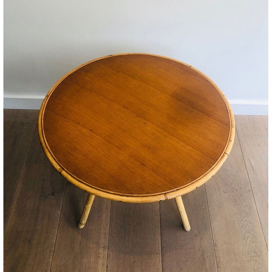 Image 1 of Vintage coffee table in rattan and wood, 1970