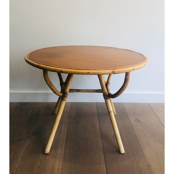 Image 1 of Vintage coffee table in rattan and wood, 1970