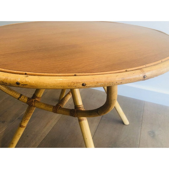 Image 1 of Vintage coffee table in rattan and wood, 1970