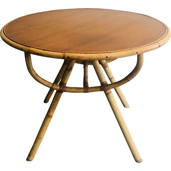 Image 1 of Vintage coffee table in rattan and wood, 1970