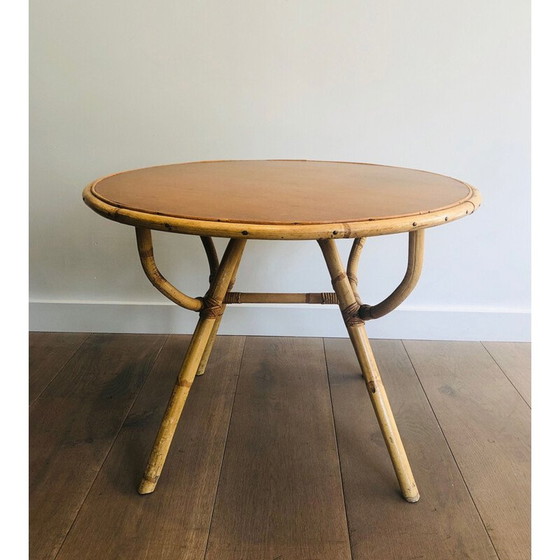 Image 1 of Vintage coffee table in rattan and wood, 1970