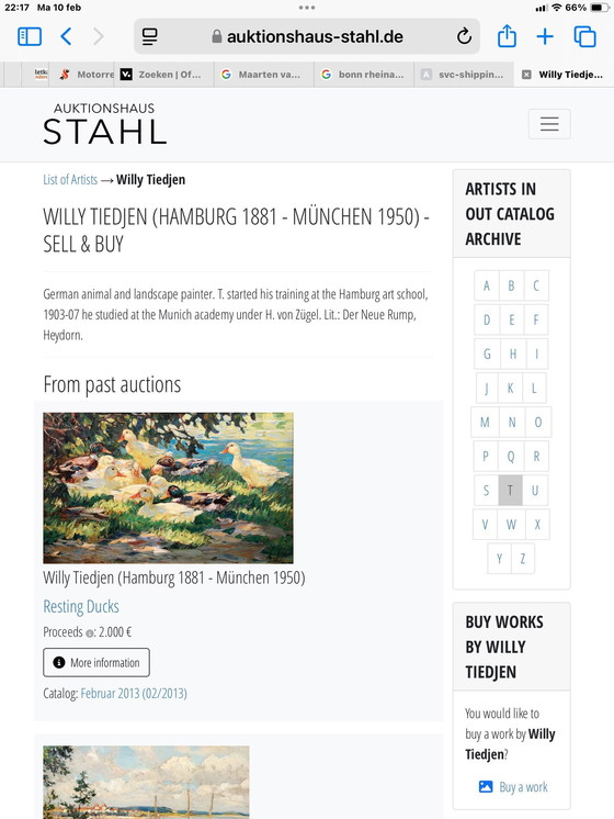 Image 1 of Willy Tiedjen Dipinto ad olio Anatre