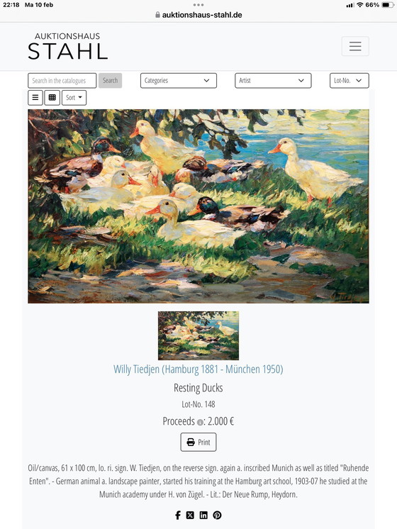 Image 1 of Willy Tiedjen Dipinto ad olio Anatre