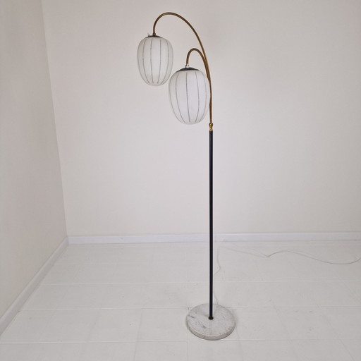 Floor Lamp With Marble Foot And Opaline Glass, Italy 1960'S