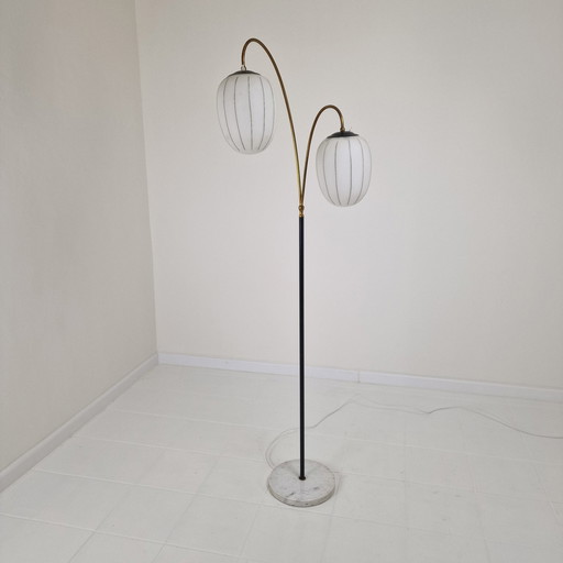 Floor Lamp With Marble Foot And Opaline Glass, Italy 1960'S