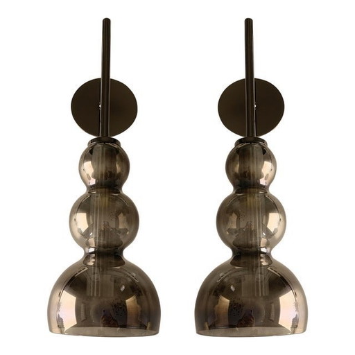 Set Of Two Contemporary Smoked In Black Nickel Wall Sconces