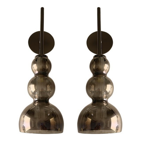 Image 1 of Set Of Two Contemporary Smoked In Black Nickel Wall Sconces