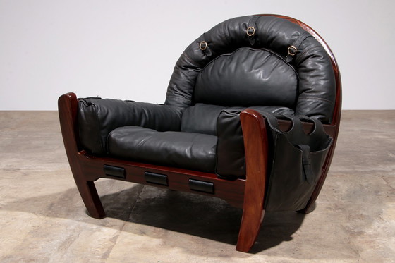 Image 1 of Luciano Frigerio "Rancero" leather lounge chair - 1970s Italian design