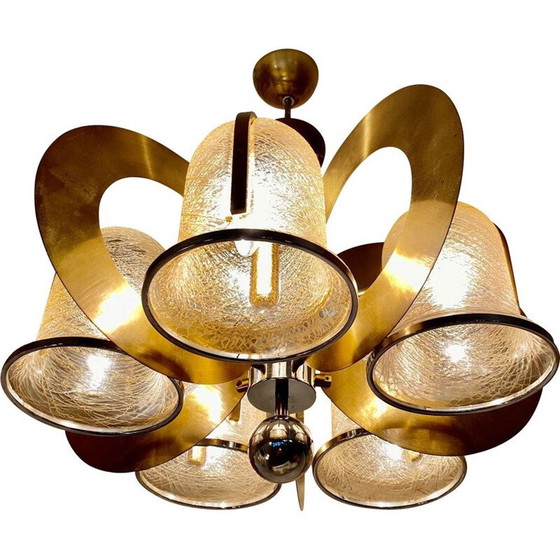 Image 1 of Vintage gold murano glass chandelier by Venini, 1970