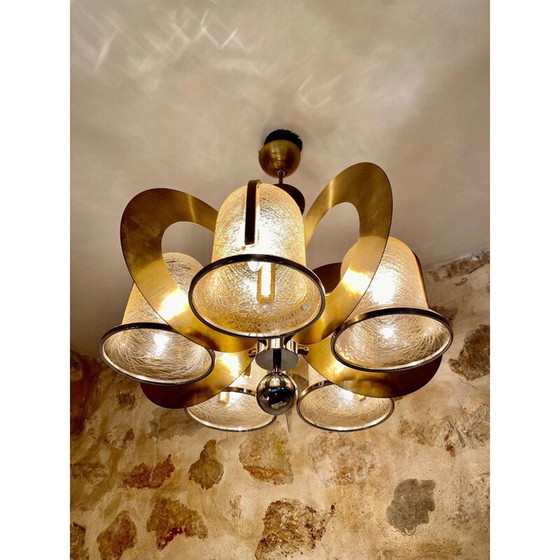 Image 1 of Vintage gold murano glass chandelier by Venini, 1970
