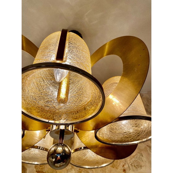 Image 1 of Vintage gold murano glass chandelier by Venini, 1970