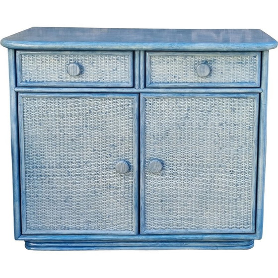 Image 1 of Vintage Maugrion chest of drawers in wood and rattan for Roche Bobois, 1980