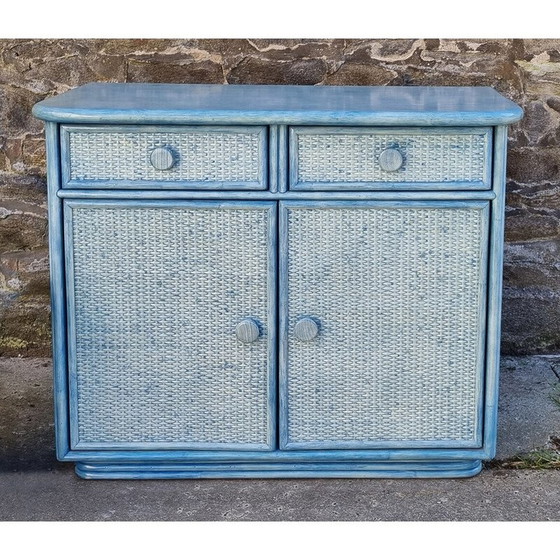 Image 1 of Vintage Maugrion chest of drawers in wood and rattan for Roche Bobois, 1980