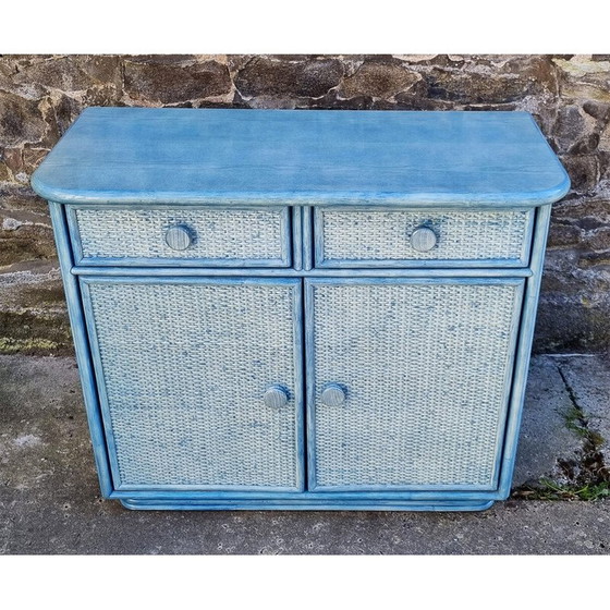 Image 1 of Vintage Maugrion chest of drawers in wood and rattan for Roche Bobois, 1980