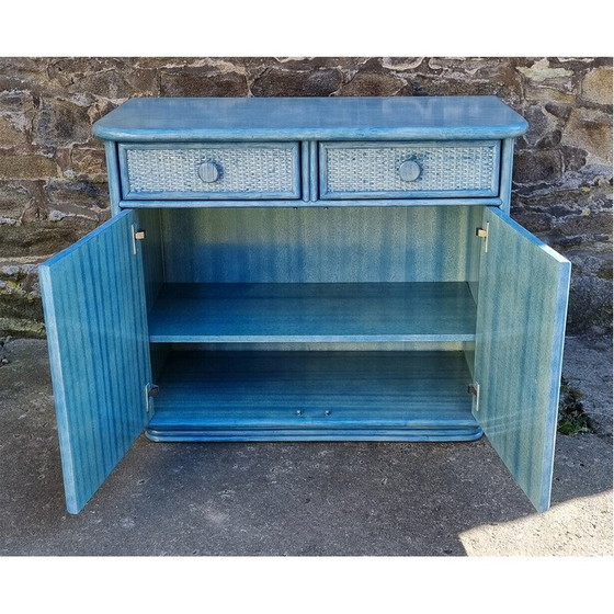 Image 1 of Vintage Maugrion chest of drawers in wood and rattan for Roche Bobois, 1980