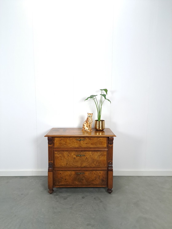 Image 1 of Old burr walnut veneer chest of drawers