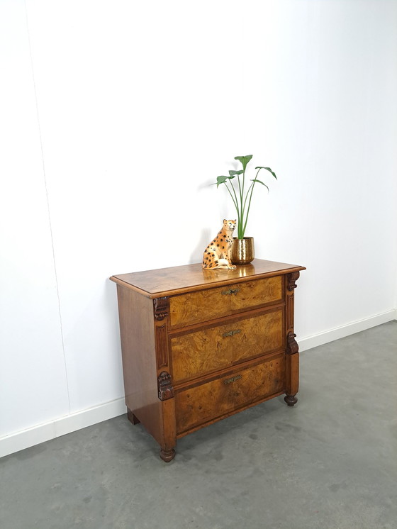 Image 1 of Old burr walnut veneer chest of drawers