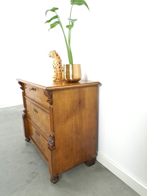 Image 1 of Old burr walnut veneer chest of drawers