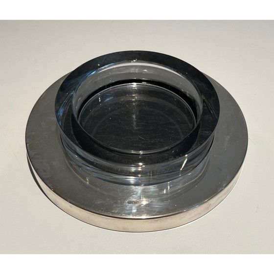 Image 1 of Vintage glass pocket tray resting on a chrome base