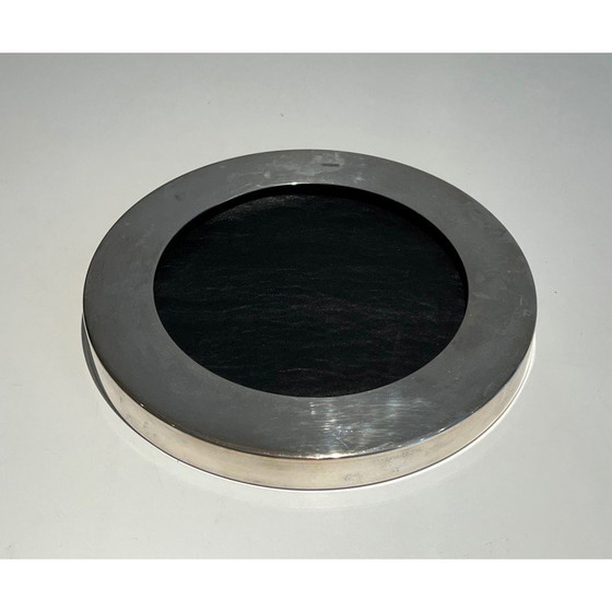 Image 1 of Vintage glass pocket tray resting on a chrome base