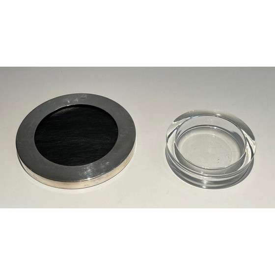 Image 1 of Vintage glass pocket tray resting on a chrome base