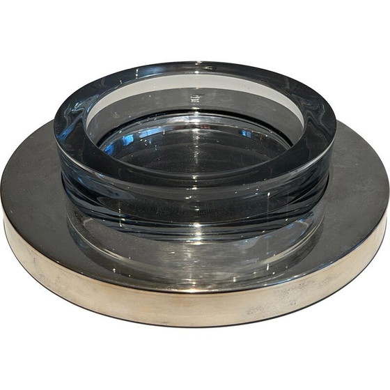 Image 1 of Vintage glass pocket tray resting on a chrome base