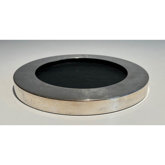 Image 1 of Vintage glass pocket tray resting on a chrome base