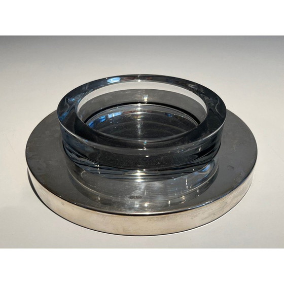 Image 1 of Vintage glass pocket tray resting on a chrome base