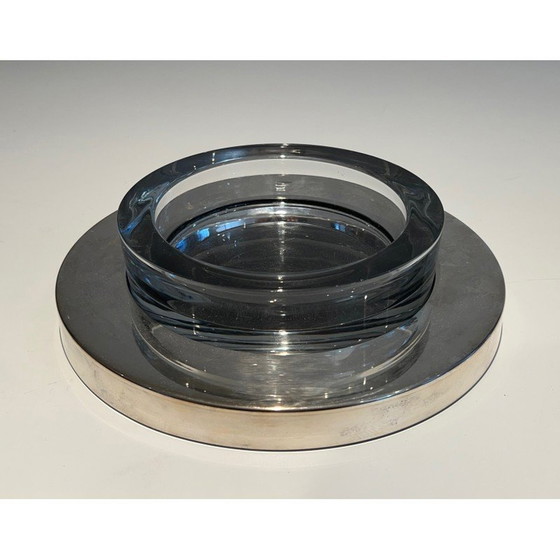 Image 1 of Vintage glass pocket tray resting on a chrome base
