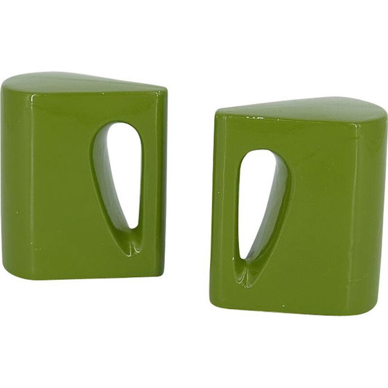 Image 1 of Vintage olive green ceramic salt and pepper shaker set, 1970