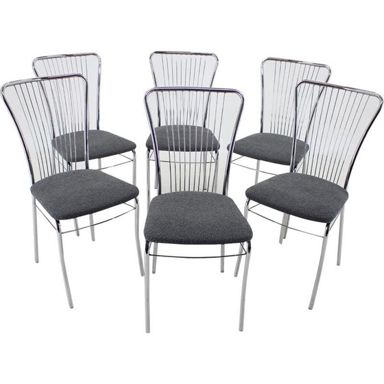 Image 1 of Set di 6 sedie da pranzo italiane vintage in tessuto bouclé, anni '70