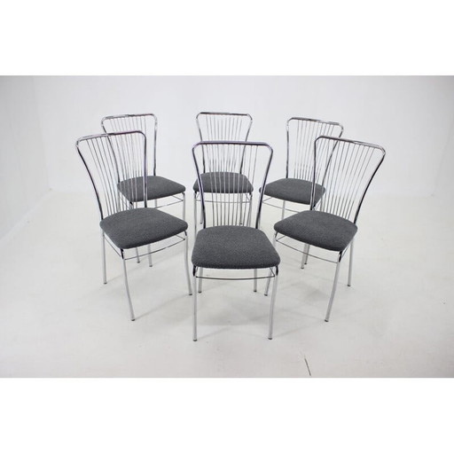 Set of vintage 6 Italian dining chairs in bouclé fabric, 1970s