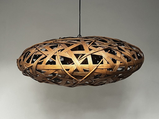 Very Large Wood And Rattan Ceiling Lamp Oval