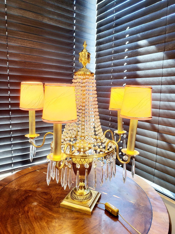 Image 1 of Crystal Table Lamp With Brass Base And Finish And 4 Light Fittings