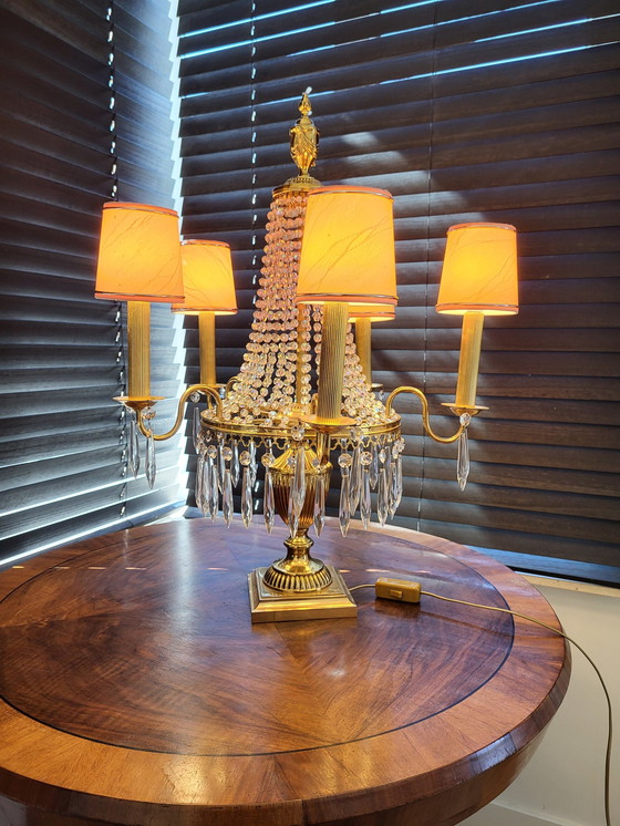 Image 1 of Crystal Table Lamp With Brass Base And Finish And 4 Light Fittings