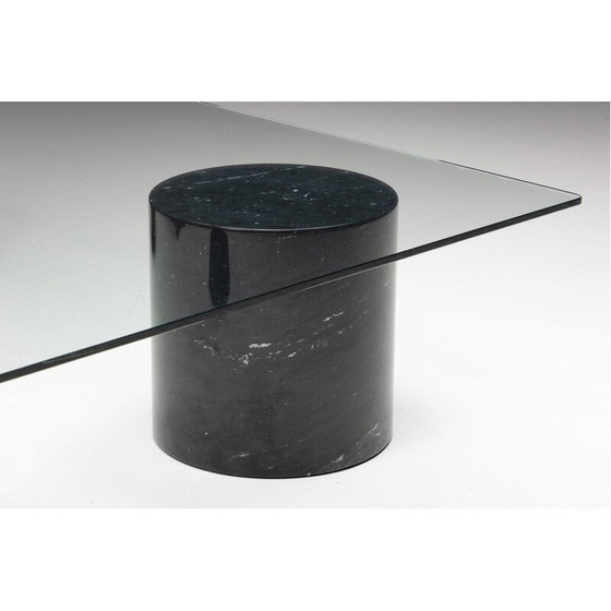 Image 1 of Vintage coffee table with four black marbled legs and thick glass top, 1970