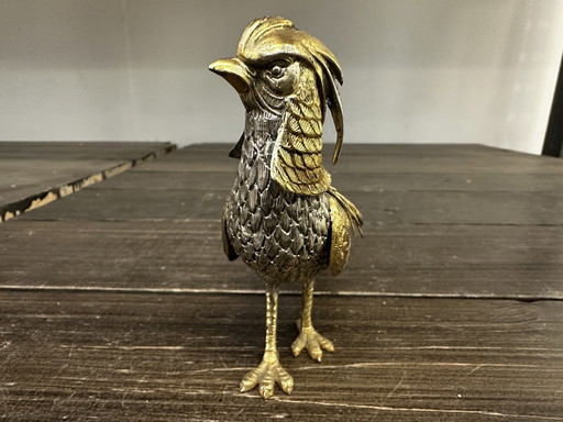 Silver And Gold Wire Pheasant Figurine - L 26 / W 6 / H 12 Cm