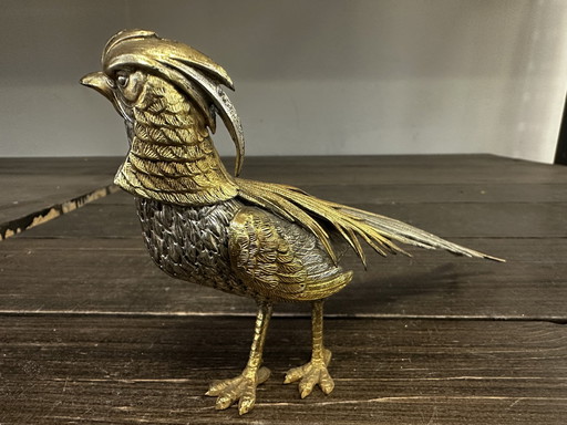 Silver And Gold Wire Pheasant Figurine - L 26 / W 6 / H 12 Cm