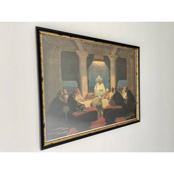 Image 1 of L'Ultima Cena, stampa tedesca cristiana d'epoca, anni '30, incorniciata