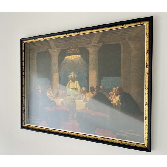 Image 1 of L'Ultima Cena, stampa tedesca cristiana d'epoca, anni '30, incorniciata