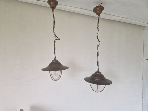A Pair of Cage Lamps Maritime Massive Vintage
