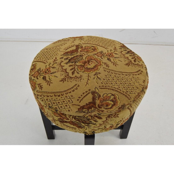 Image 1 of Mid-century fabric and wood footrest, Czechoslovakia 1950s