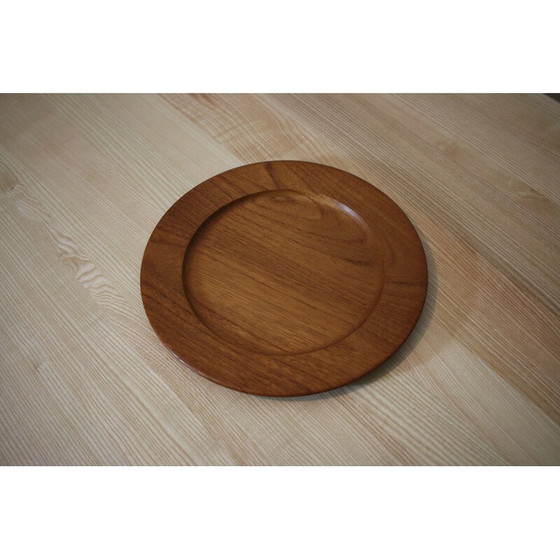 Image 1 of Set of 12 vintage solid teak plates by Wiggers, Denmark 1960s