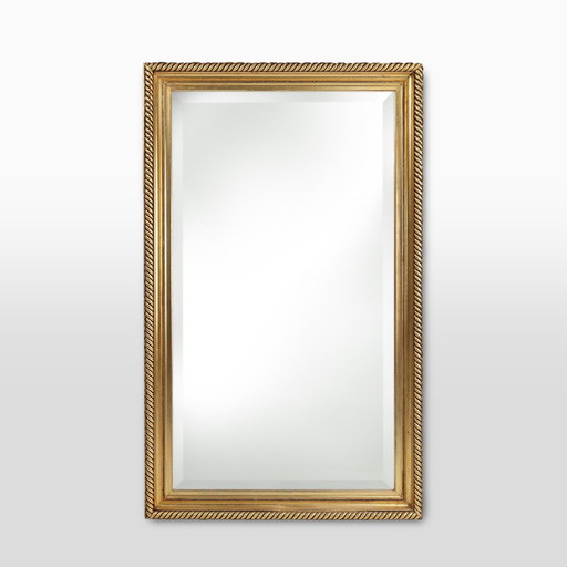 Large French Rectangular Gilt Wooden Beveled Mirror, Ca. 1900