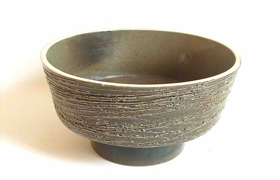 Image 1 of Textured Ceramic Fruit Bowl Khaki 70's Ø 23,5 Cm
