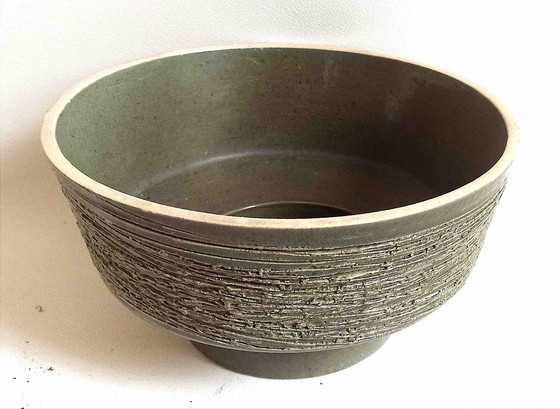 Image 1 of Textured Ceramic Fruit Bowl Khaki 70's Ø 23,5 Cm