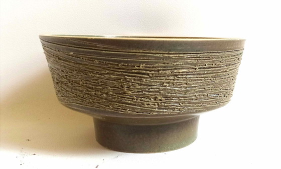Image 1 of Textured Ceramic Fruit Bowl Khaki 70's Ø 23,5 Cm
